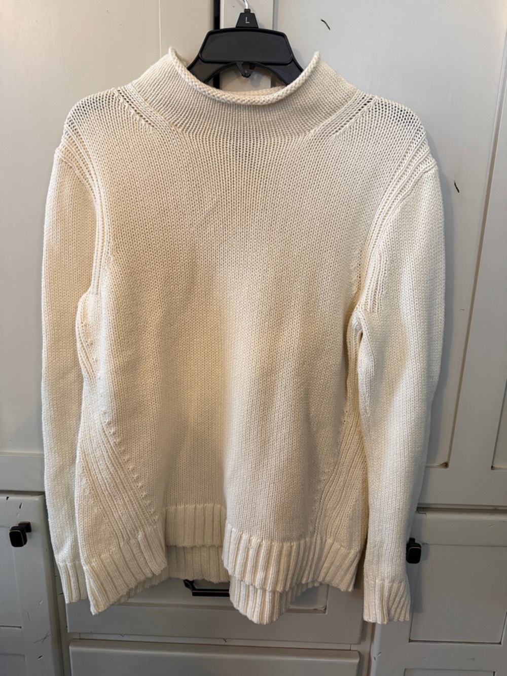 Women’s J Crew Always women’s roll neck cream sweater, 100% cotton, good cond.